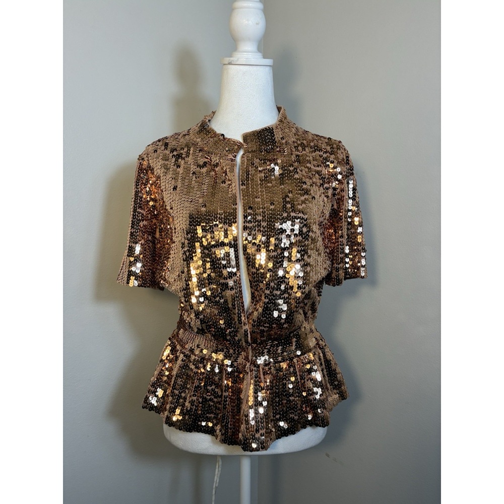 boston proper sequin peplum Jacket‎ In Rose Gold Sz S Event New Years Holiday